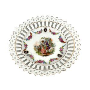 Vintage Schumann Arzberg Bavaria Reticulated Porcelain Plate With Romantic Scene